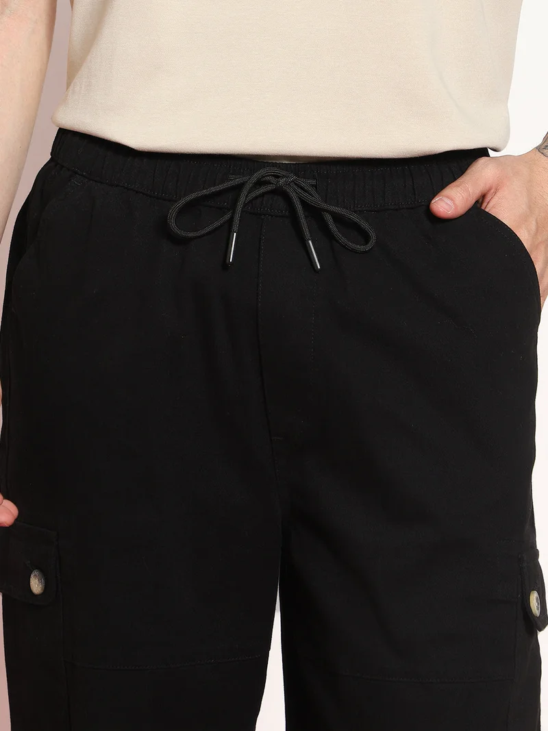 Urbano Fashion  Urbano Fashion Men's Black Loose Baggy Fit Cargo Jogger Chino Pant with 6 Pockets Stretchable for Men | Best Price UAE